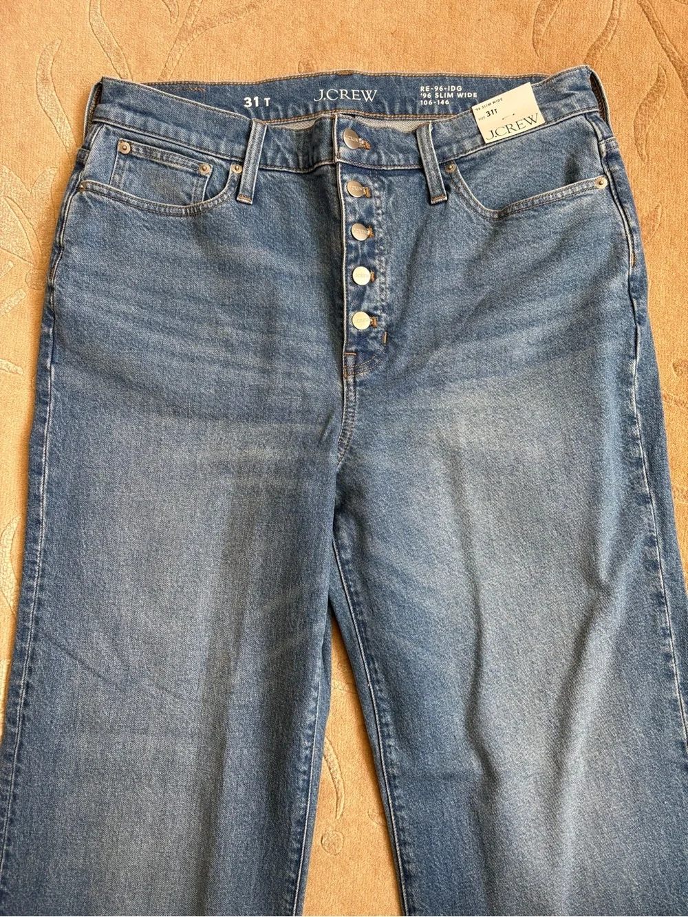 NWT, Tall J Crew Slim Wide Leg Jeans, Medium Wash, Button Fly, 31 Tall, 30” IS